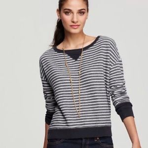 Soft Joie Vega Striped French Terry Pullover Sweatshirt Midnight Porcelain Large